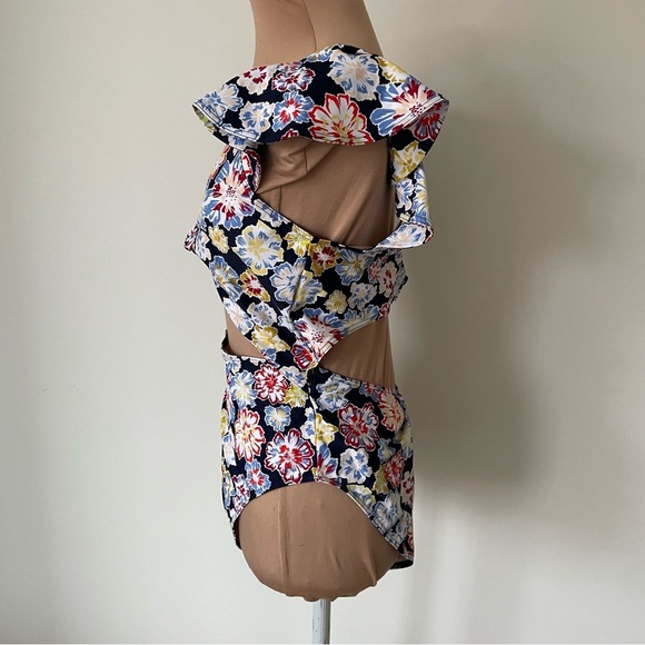 Tanya Taylor Coraline Cut Out Blue Floral Ruffles One Piece Swimsuit NWT Size XL - Picture 6 of 12